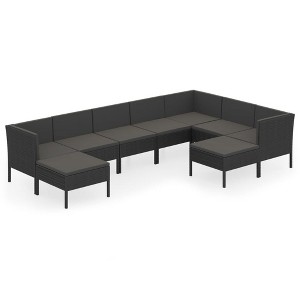 vidaXL Patio Lounge Set Outdoor Sectional Sofa Set Table Poly Rattan Black - 1 of 4
