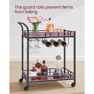 Black Steel Bar Cart with Mirrored Shelves and Wine Holders