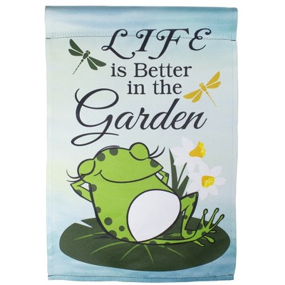Northlight Life is Better in the Garden Green Frog Outdoor Garden Flag 12.5" x 18"