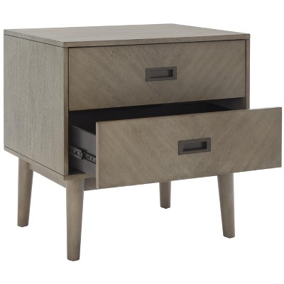 Light Grey 2-Drawer Mid-Century Nightstand with Bronze Handles