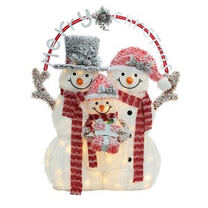 LuxenHome Merry Christmas Snowman Trio Holiday Decoration with Battery-Operated Lights Multi-Color - 1 of 4