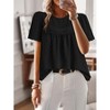 Summer Short Sleeve Smock Tops Tiny Embroidered Blouse Lightweight Crochet Breathable T-Shirts for Women Round Neck Lantern Sleeve Casual Tops - 2 of 4