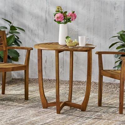 Coolbibila 27'' Patio Rustic Round Wood Coffee Table,Wood Slat Design Living Room End Table,Outdoor Bistro Dining Table for Garden, Backyard