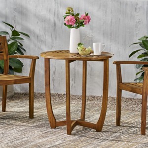 Coolbibila 27'' Patio Rustic Round Wood Coffee Table,Wood Slat Design Living Room End Table,Outdoor Bistro Dining Table for Garden, Backyard - 1 of 4