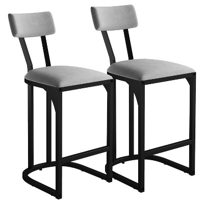 Counter Height Bar Stools, Kitchen Breakfast Bar Stools with with Armless Design, Modern Pub Chairs with Upholstered and Metal Legs , Set of 2