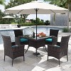 ALAULM Patio Furniture Outdoor Dining Set, Wicker Rattan Patio Dining Table and Chairs Set, Square Tempered Glass Tabletop with Umbrella Set - 2 of 4