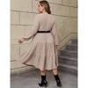 Clearlove Plus Size Women's Casual Knit Long Sleeve Swing Dress with Belt - 4 of 4