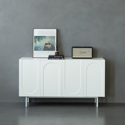 TIRAMISUBEST 4-Door Cream White Buffet Cabinet - Modern Sideboard with Storage for Dining Room, Living Room & Entryway