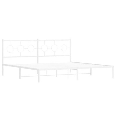vidaXL White Metal King Bed Frame with Elegant Headboard - 76"x79.9" Industrial Steel Construction,