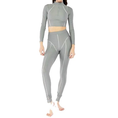 Women's Active Long Sleeve High Neck Zipper Oprah Crop Top - Electric Yoga