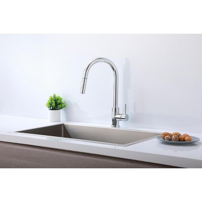 Brushed Nickel Gooseneck Kitchen Faucet with Pull-out Spray