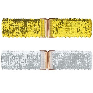 INSPIRE CHIC Women's Wide Waist Belts Interlock Buckles Sequins Decor Stretchy Belts 2PCS - 1 of 4