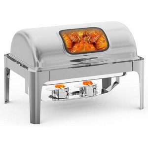 Roll Top Chafing Dish Buffet Set Rectangular, 9QT Stainless Steel Catering Food Warmers with Glass Window for Wedding, Parties, Full Size Pan, Silver - 1 of 4