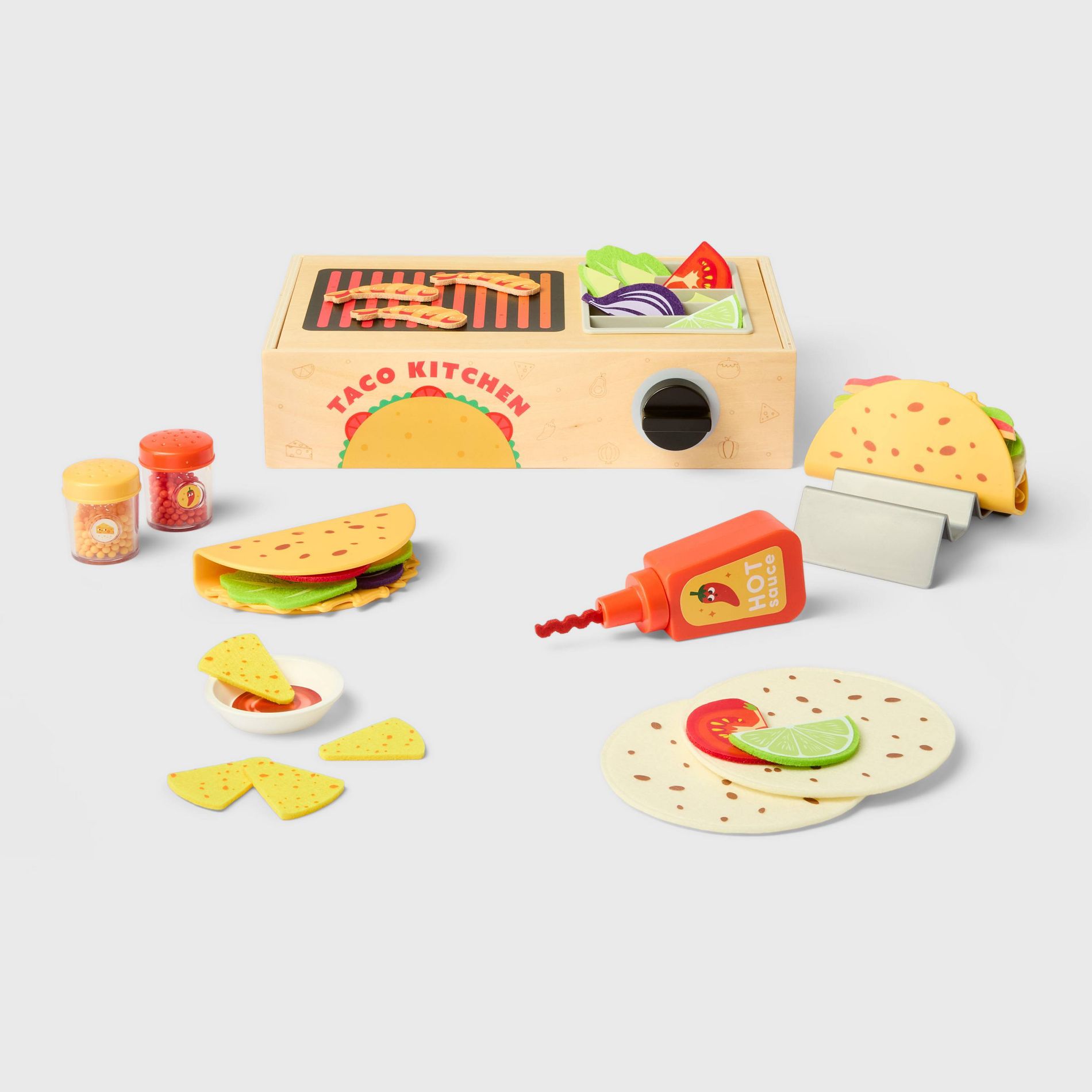 Taco Night Play Set - Gigglescape™: Creative Play Food & Toy Kitchens, 67 Pieces, Ages 3+, Plastic & Wood