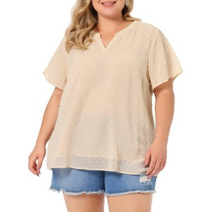 Agnes Orinda Women's Plus Size Pin Dots Notched V-Neck Dressy Trendy Fashion Casual Summer Blouses - 1 of 4