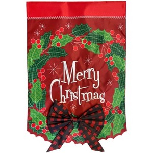 Briarwood Lane Burlap House Flag 40x28 For Outdoor Merry Christmas Wreath Applique For Christmas House Flag - 1 of 4