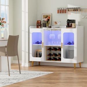 Aheaplus Sideboard Buffet with Charge Station and LED Light, Farmhouse Bar Cabinet with Wine Holder - 1 of 4