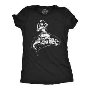 Womens Funny T Shirts Cowgirl Fish Sarcastic Fishing Graphic Novelty Tee For Ladies - Crazy Dog Women's T Shirt For Fishers - 1 of 4