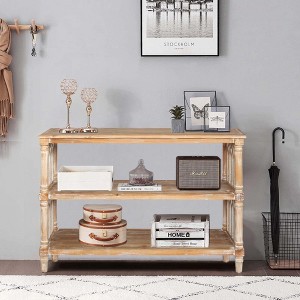 KIGFTSOD Rustic 3 - Tier Console Table with Gothic - Inspired Details, Wooden Entryway Table for Living Room and Hallway - 1 of 4