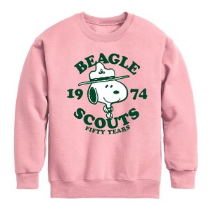 Boys' - Peanuts - Beagle Scout 50 Years Graphic Long Sleeve Fleece Sweatshirt - 1 of 4
