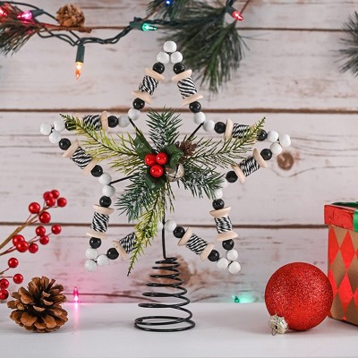 Rustic Rattan Star Tree Topper with Holly and Beads