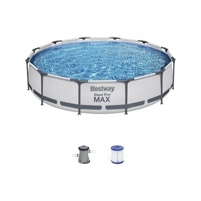 Bestway 12 Foot Round X 30 Inch Deep Metal Frame Above Ground Swimming ...