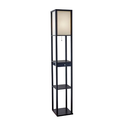 Black MDF Shelf Floor Lamp with Drawer and Lampshade