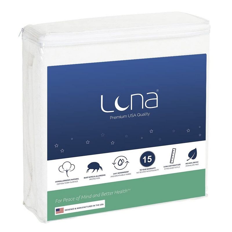 Luna Waterproof Mattress Protector - Mattress Cover with Breathable Cotton Terry Surface - Noiseless - Home Essentials, 1 of 10