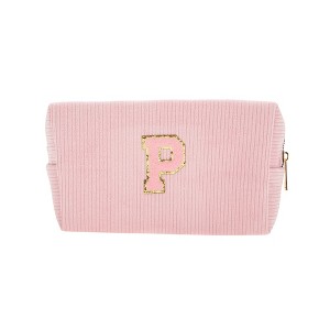 Unique Bargains Corduroy Rectangular Letter Makeup Bag Pink 1 Pc - 1 of 4