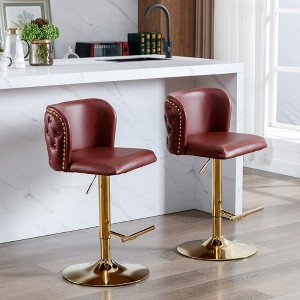 Swivel Barstools Set Of 2, Adjusatble Seat Height, Modern PU Upholstered Bar Stools With The Whole Back Tufted - 1 of 4