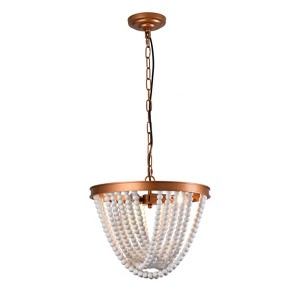 YIYIBYUS Wood Bead Chandelier, 3-Light Farmhouse Pendant for Dining Room - 1 of 4