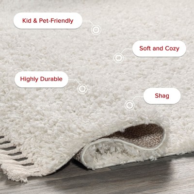 Ivory Rectangular Braided Shag Area Rug with Tassels