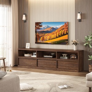 Mid Century Modern TV Stand for 65 70 75 Inch TVs, Industrial Entertainment Center with 3 Drawers & Open Shelves, Sturdy MDF for Living Room - 1 of 4
