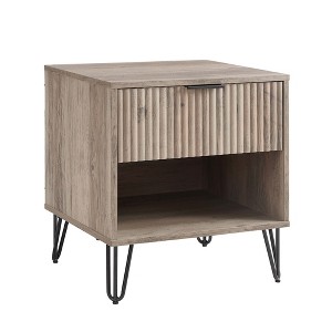 Sapphtopaz Modern Nightstand with Vertical Textured Drawer & Open Shelf End Table with Splayed Metal Legs Bedside Table for Bedroom,Living Room - 1 of 4