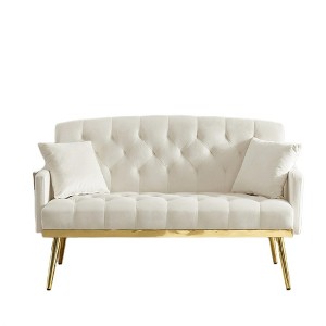 Upholstered Loveseat Couch With 2 Pillows Metal Legs Foam Couch Sleeper Sofa For Guest Room Office Living Room - 1 of 4
