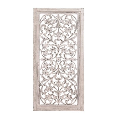 Mango Wood Floral Handmade Intricately Carved Arabesque Wall Decor - Olivia & May