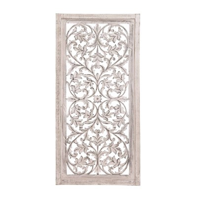 Traditional Mango Wood Decorative Wall Sculpture Cream - Olivia & May