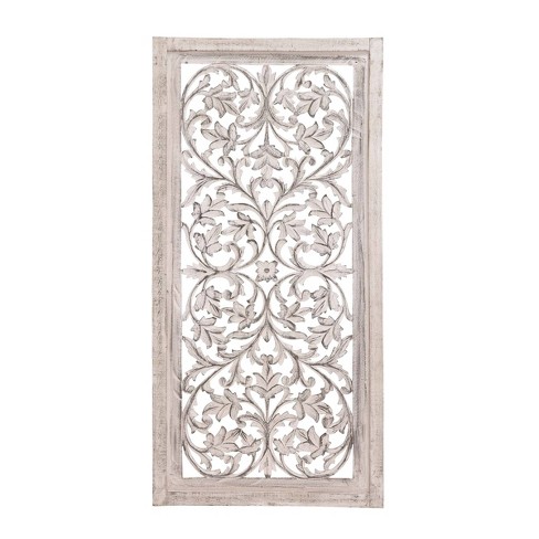 Picture of Mango Wood Floral Handmade Intricately Carved Arabesque Wall Decor ...
