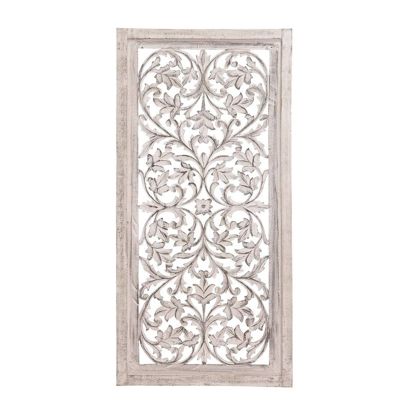 Mango Wood Floral Handmade Intricately Carved Arabesque Wall Decor - Olivia & May, 1 of 19