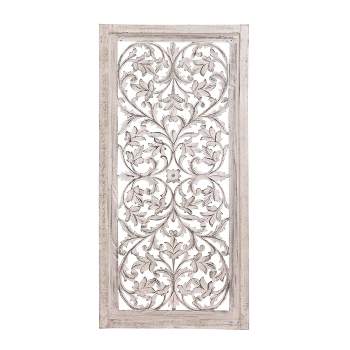 Mango Wood Floral Handmade Intricately Carved Arabesque Wall Decor - Olivia & May