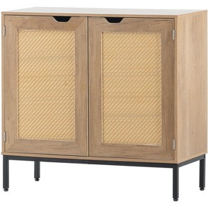 Acekool Rattan Storage Cabinet, 2-Door Sideboard with Metal Base, Modern Boho Accent Cabinet for Living Room, Entryway, Bathroom, Black - 1 of 4