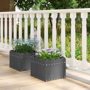 Angel Sar 2 Pack Square Planter Box, Outdoor Indoor Plant Pots with Drainage Gaps, HDPE Weatherproof Garden Box - 1 of 4