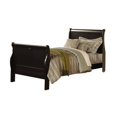 Louis Philippe III Traditional Black Pine Full Sleigh Bed with Headboard