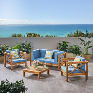 Christopher Knight Home Brava Outdoor Acacia Wood 4 Seater Chat Set with Cushions - 1 of 4