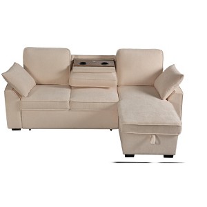 TiramisuBest Multi-Functional Sectional Sofa with Removable Cup Holder Tray, Storage Chaise & Adjustable Backrests, Beige - 1 of 4