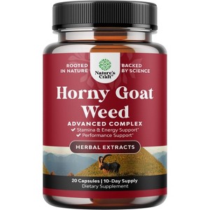 Horny Goat Weed Capsules, Tongkat Ali Saw Palmetto Extract Panax Ginseng and Black Maca Root for Stamina & Energy, Nature's Craft, 20ct - 1 of 4