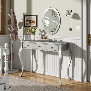 TOBILI Makeup Vanity Desk with Oval Mirror, 3-Drawer Dressing Table for Jewelry Storage, Elegant Console Table for Living Room & Bedroom,Silver - 1 of 4