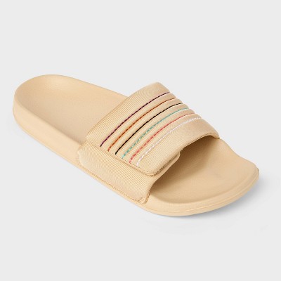 Pride Adult Rainbow Easy Closure Strap Slides - Beige