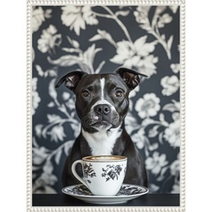 Amanti Art The Latte Loving Staffy by Mowzu  Framed Canvas Wall Art - 1 of 4