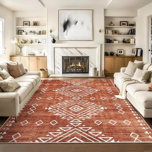 Acekool 6x9 Washable Area Rug, Soft Low Pile Non-Slip Geometric Accent Carpet, Foldable, Red for Bedroom, Dining Room, Nursery - 1 of 4
